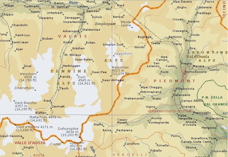 Location Map for Weissmies in the Pennine Alps