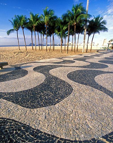 Wave pattern pavement at Copacabana Beach in Rio de Janeiro
