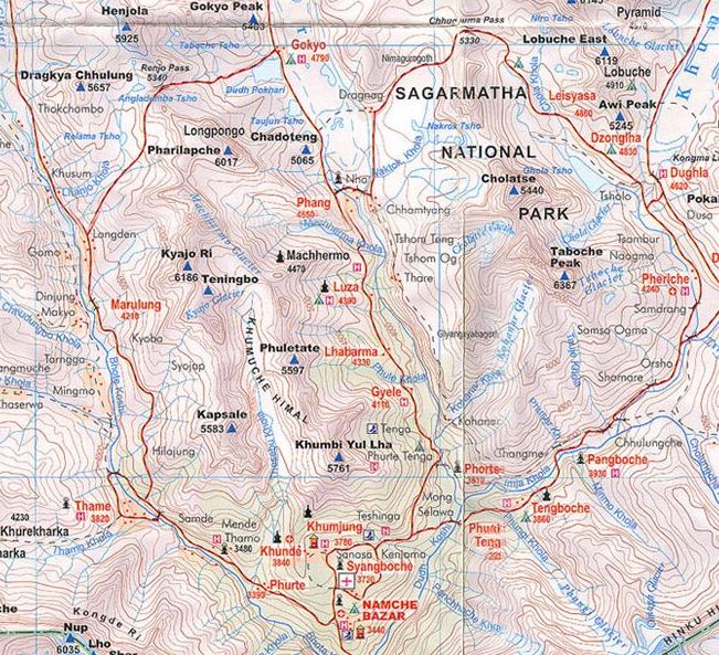 Map of Gokyo Valley Region of the Nepal Himalaya