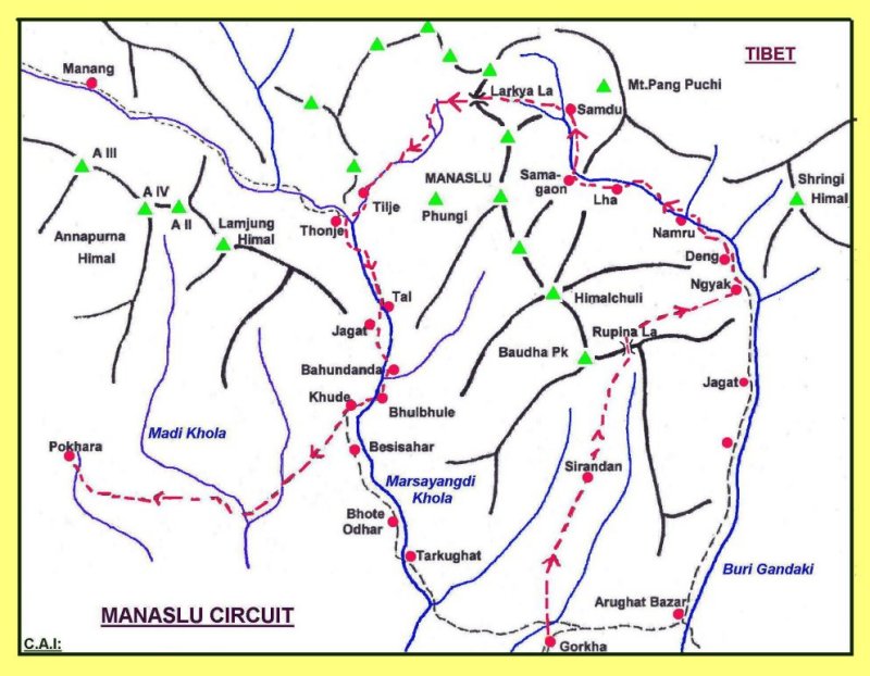 Map of the Manaslu Himal Region