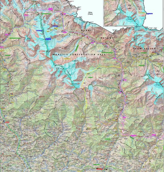 Map of Great Himalayan Trail through the Manaslu Himal Region