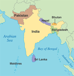 Map of the Countries of the Indian Sub-continent