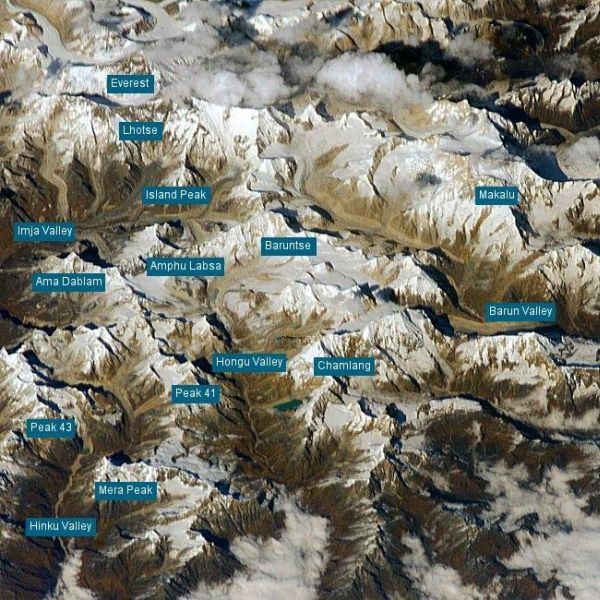 Satellite view of the Khumbu Region