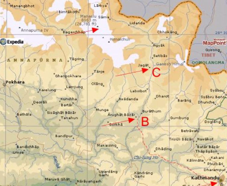 Map of the Manaslu Himal Region