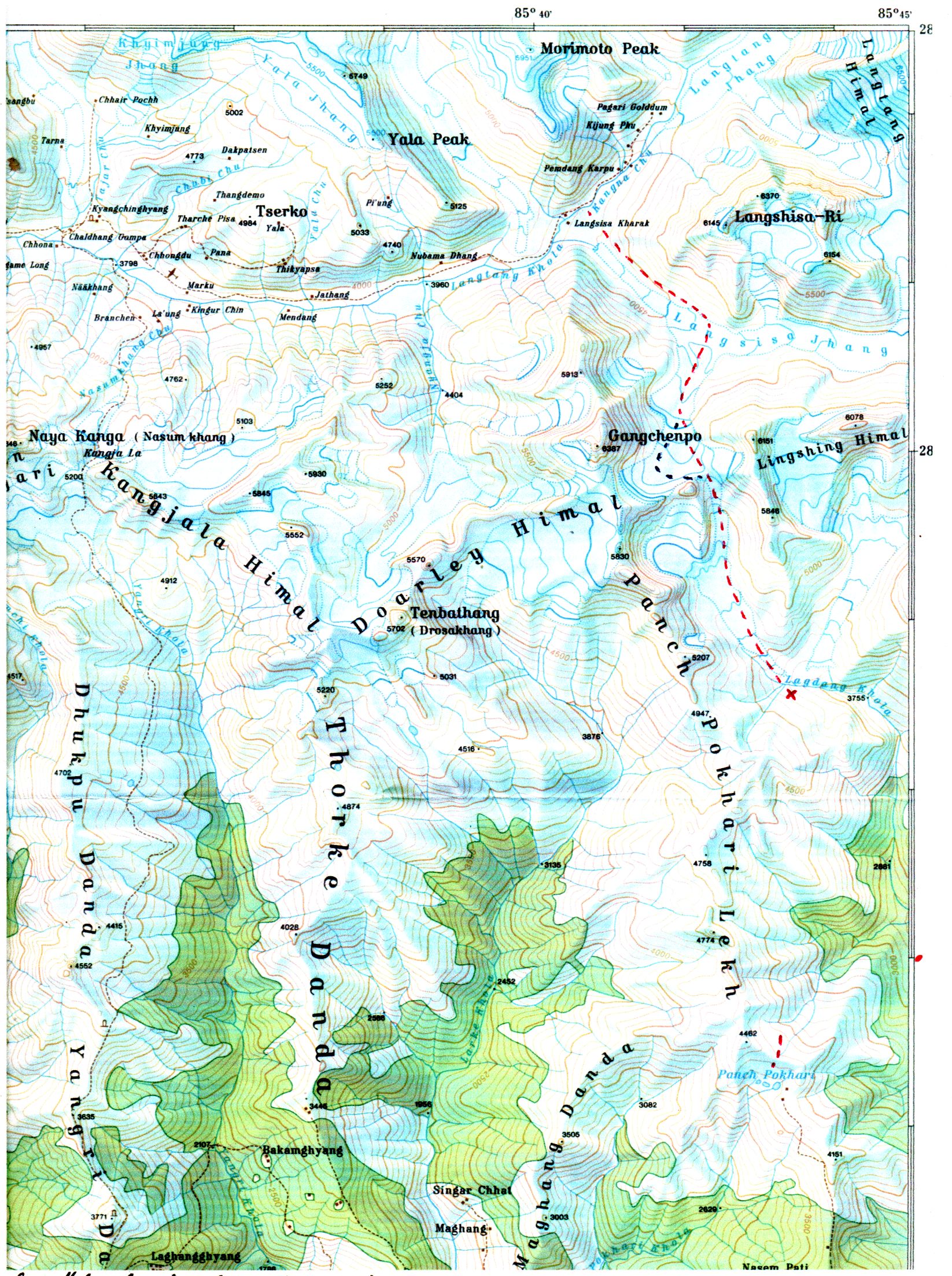 Map of Tilman's Pass in the Langtang and Jugal Himal