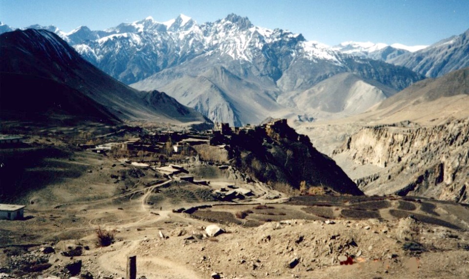 Jaricot Village and Upper Kali Gandaki Valley on descent from Muktinath and Tharong La