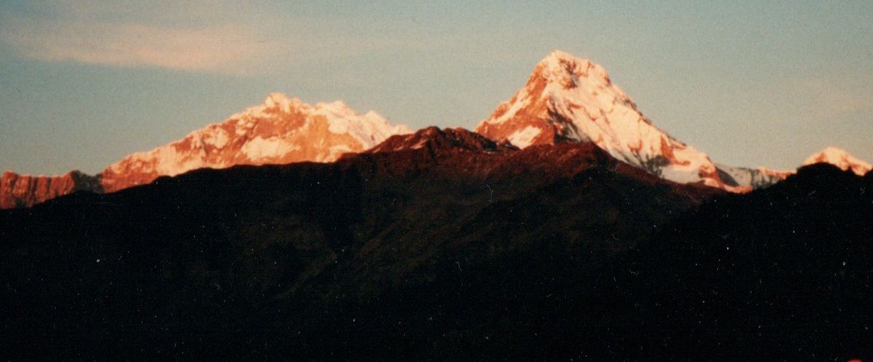 Sunset on Annapurna South Peak from Kali Gandaki River Valley