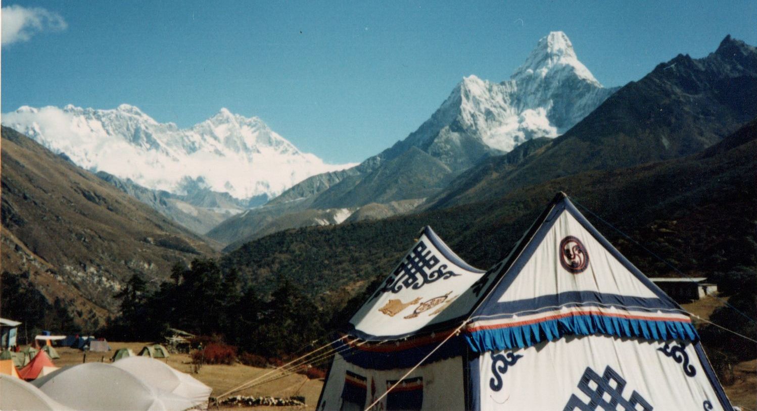 View from Thyangboche of Everest, Nuptse-Lhotse Wall and Ama Dablam