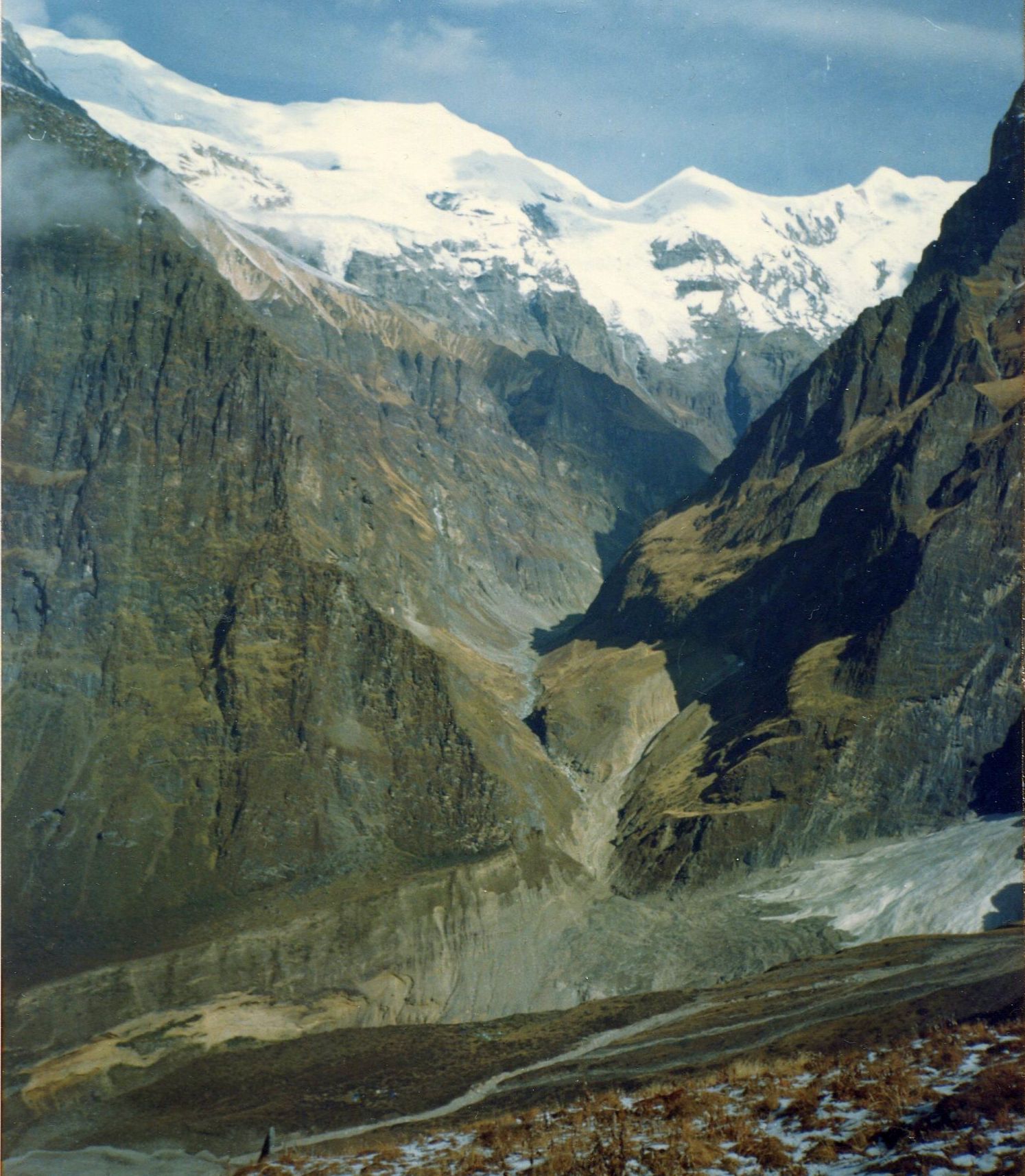 Approach to Chonbarden Glacier from above Italian Base Camp