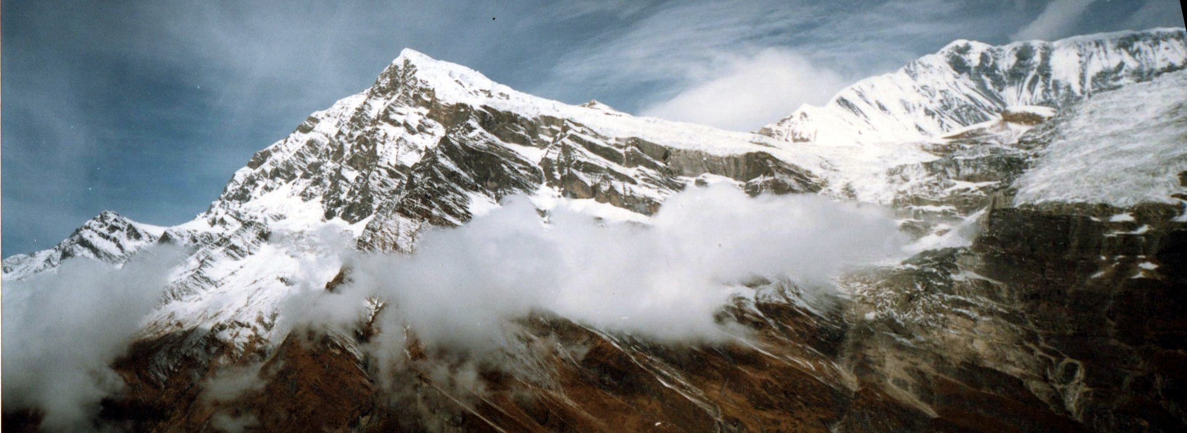 Manapathi Peak ( 6380m ) and Dhaulagiri V ( 7616m ) from above Italian Base Camp