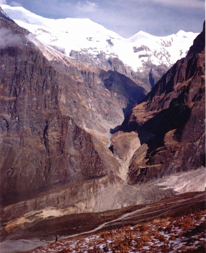 Approach to Chonbarden Glacier from above Italian Base Camp