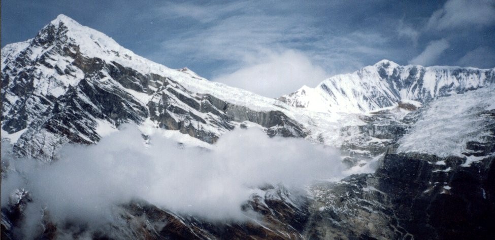 Manapathi Peak ( 6380m ) and Dhaulagiri V ( 7616m ) from above Italian Base Camp
