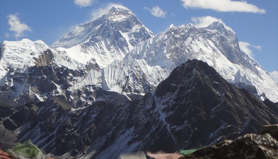 Mount Everest, Nuptse and Lhotse from Renjo La
