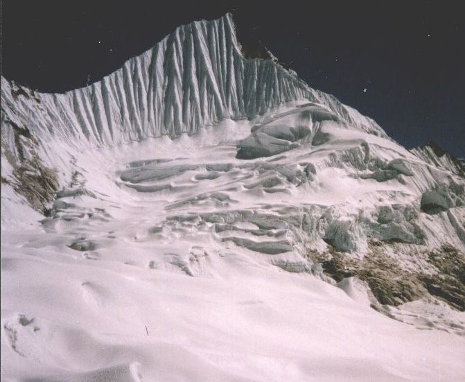 Ice-flutings on Mingbo Peak on descent from Mingbo La in the Nepal Himalaya