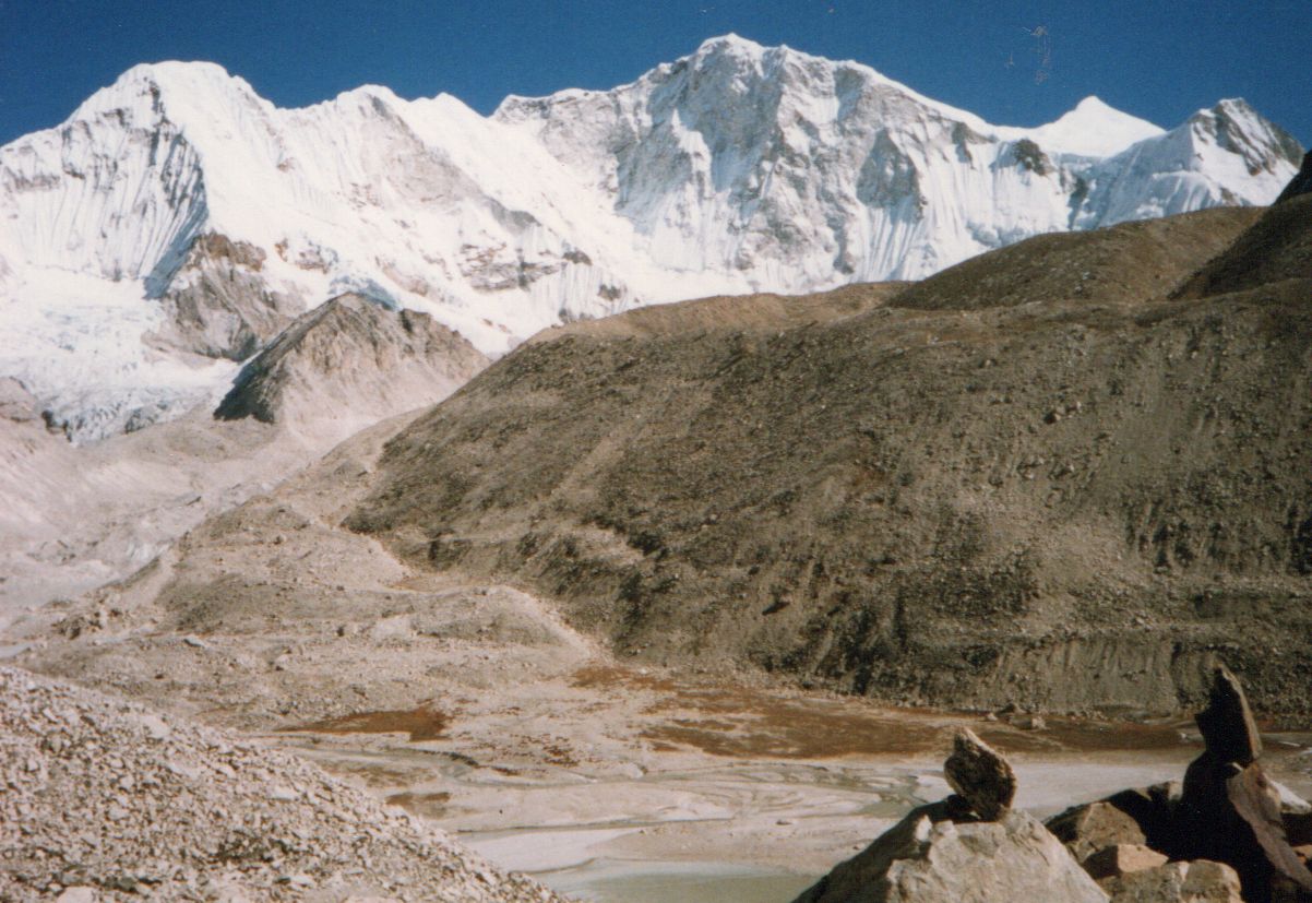 Ombigaichen and Mount Baruntse at start of ascent from Hongu Valley to Mingbo La