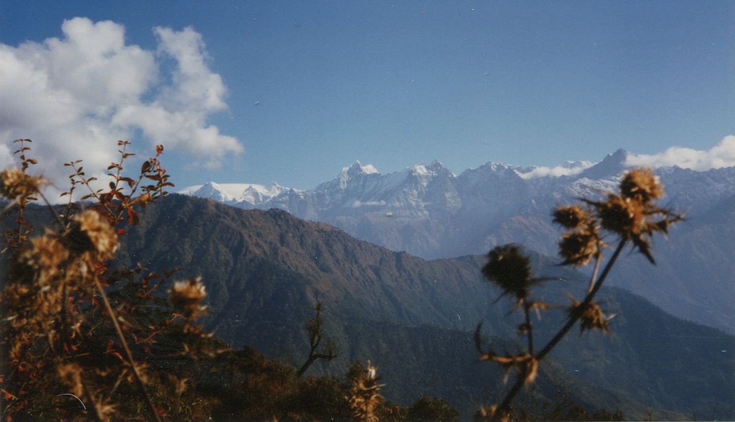View of Himalayan Peaks from above Shivalaya