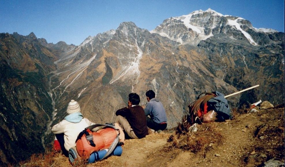 Nango La and Sharpu Himal from above the Ghunsa Khola Valley in the Kangchenjunga region of the Nepal Himalaya