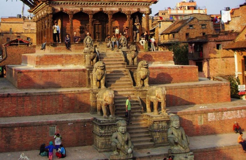Stone Statues on Nyatapola Temple Steps at Bhaktapur