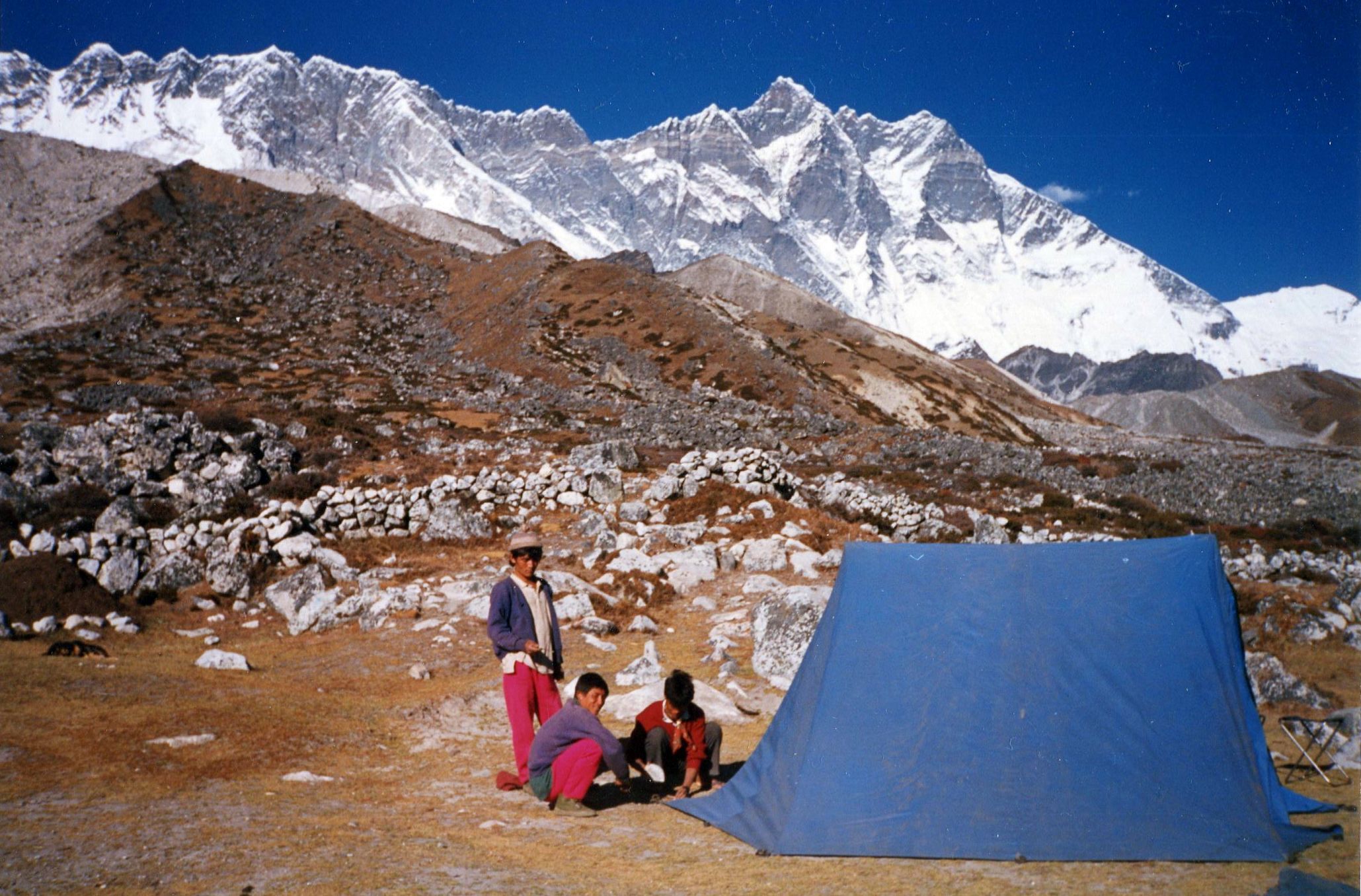 Mount Lhotse from camp at Chukhung in the Imja Khosi Valley in the Khumbu Region of the Nepal Himalaya