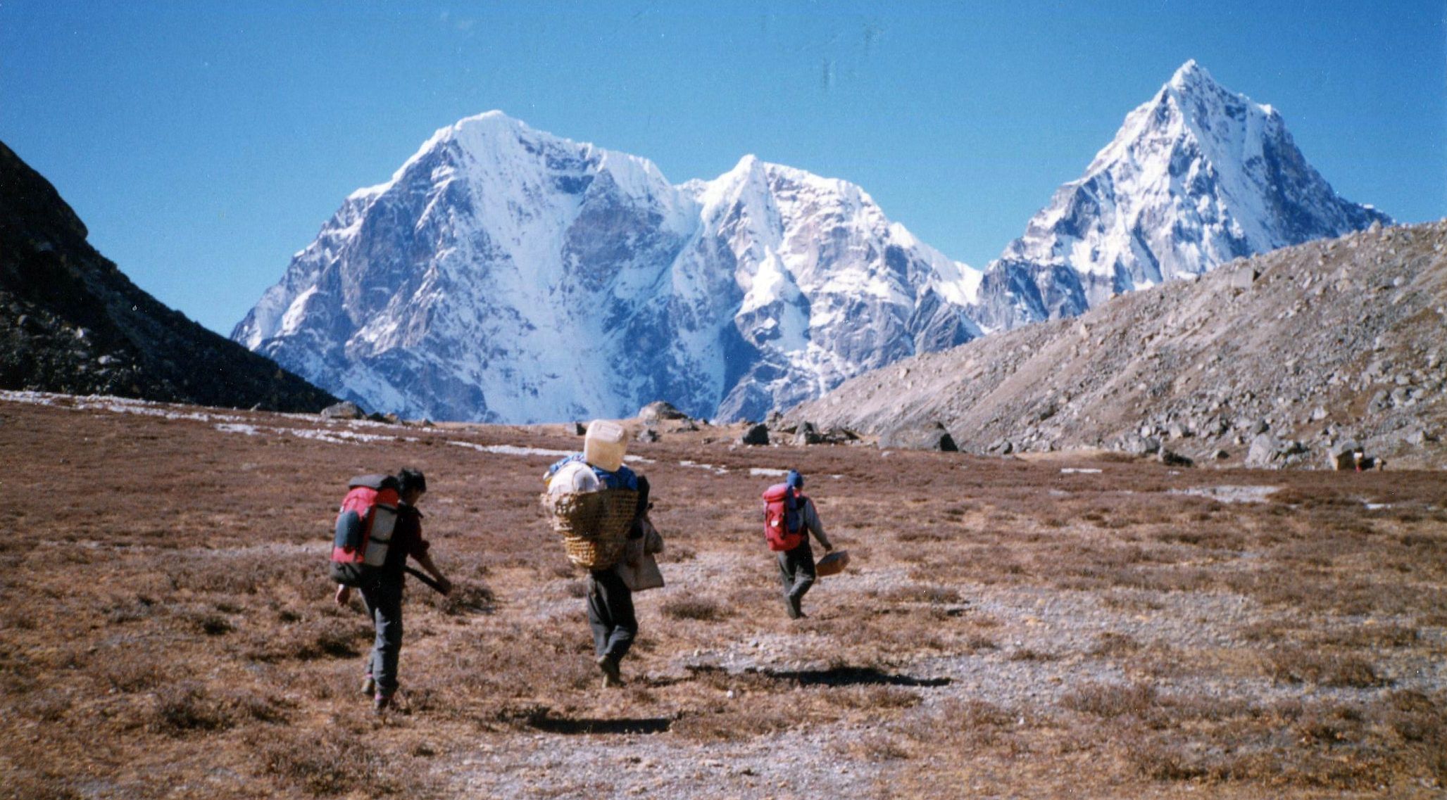 Taboche and Cholatse on approach to Khumbu Glacier after descent from Kongma La