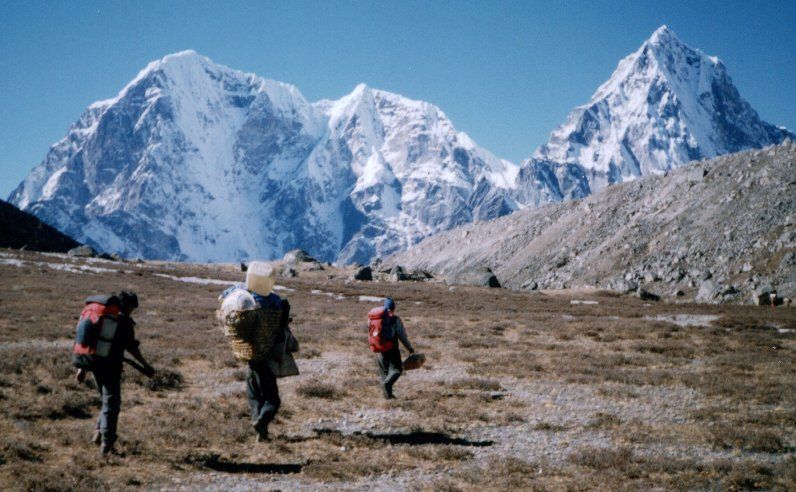 Taboche and Cholatse on approach to Khumbu Glacier on descent from Kongma La