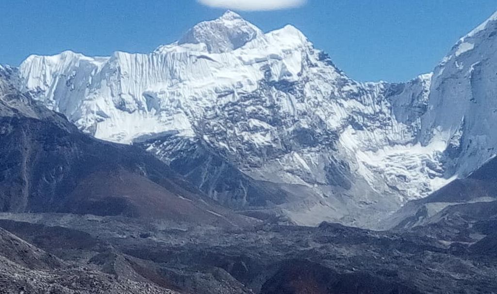 Everest and Nuptse above Khumbu Glacier