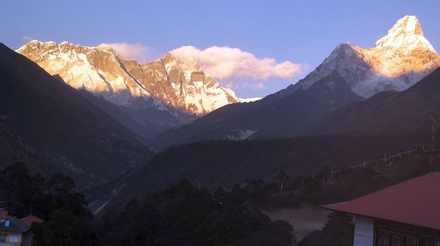 Nuptse, Everest, Lhotse and Ama Dablam from Thyangboche