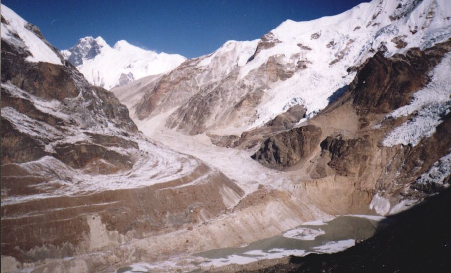 View up Barun Glacier to Everest and Lhotse
