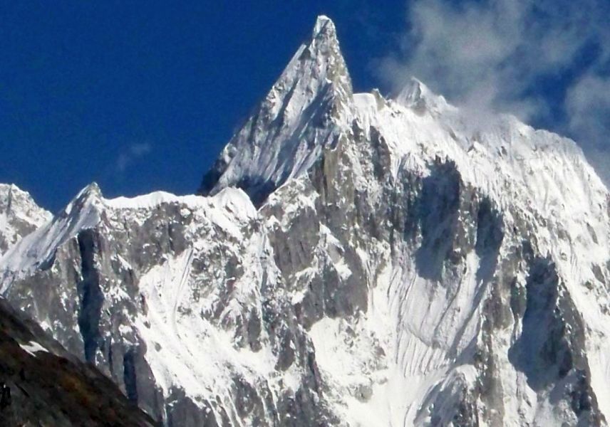 Kang Guru in The Peri Himal from camp at Phedi beneath the Larkya La
