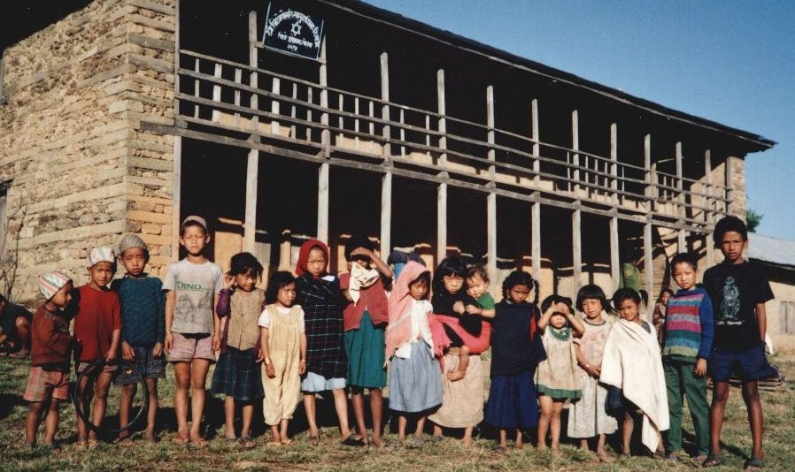 Nepalese Schoolchildren and School house