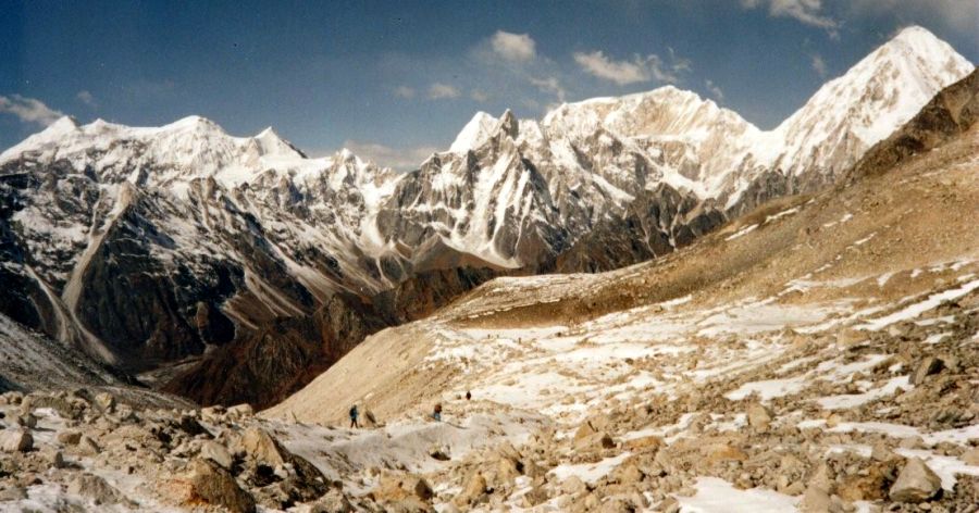 The Peri Himal from the Larkya La on circuit of Mount Manaslu in the Nepal Himalaya