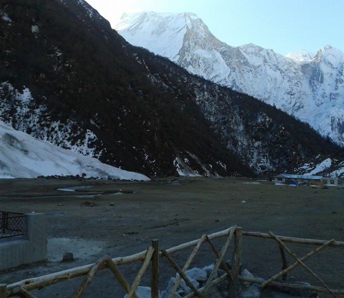 Mount Manaslu from camp at Phedi beneath Larkya La