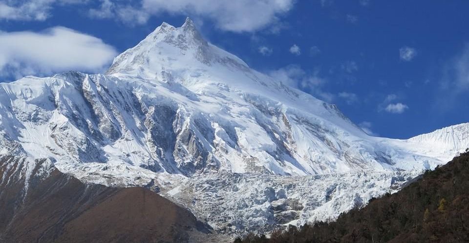 Mount Manaslu on route from Samagaon to Samdu in the Buri Gandaki Valley
