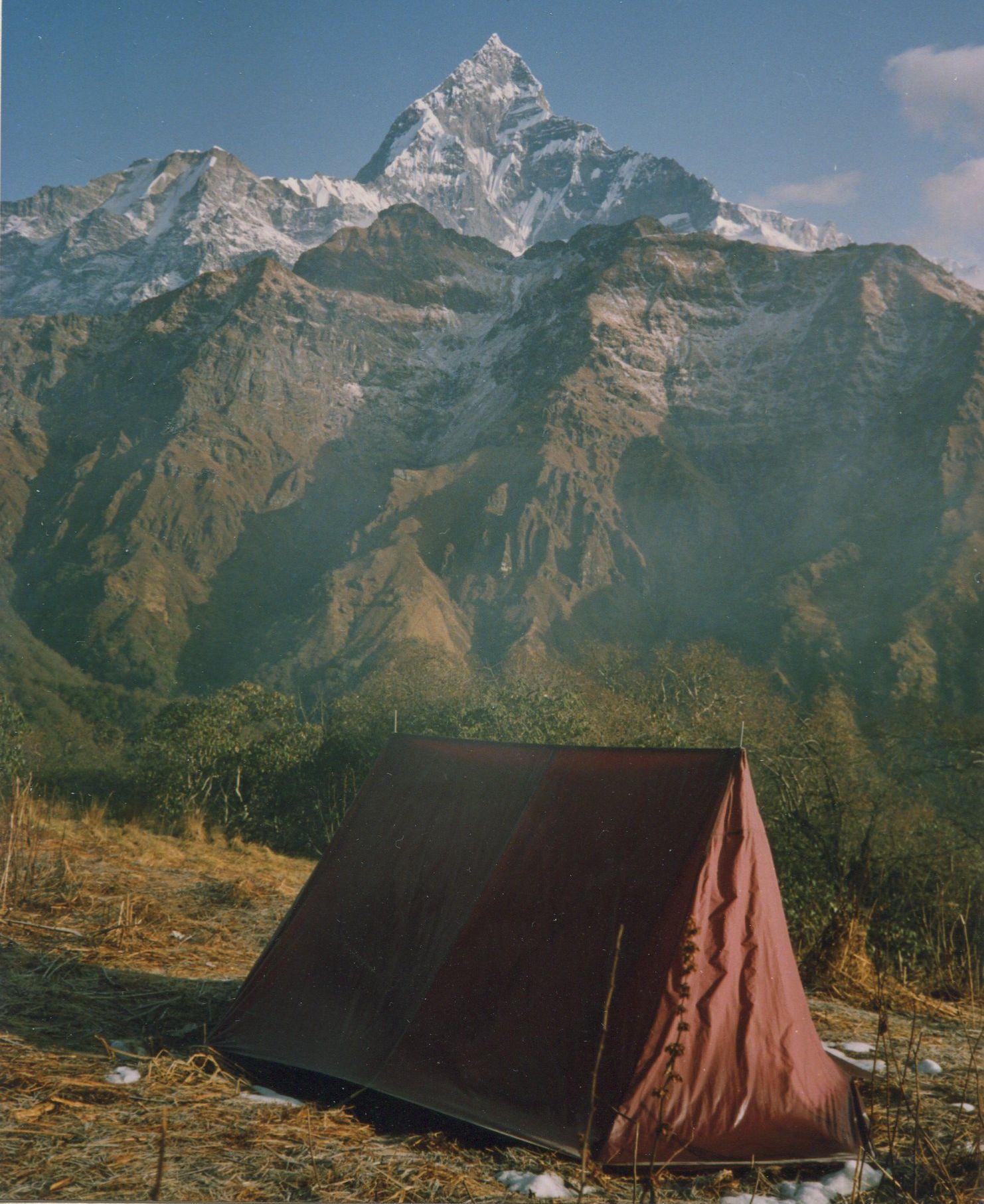 Macchapucchre ( Fishtail Mountain ) and Mardi Himal from Korchon
