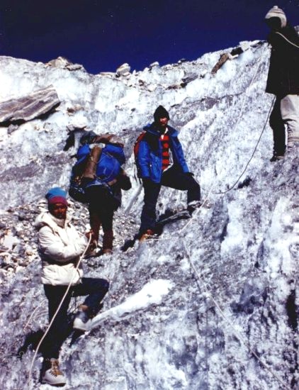 Climbing Ice-Wall onto Drolamboa Glacier