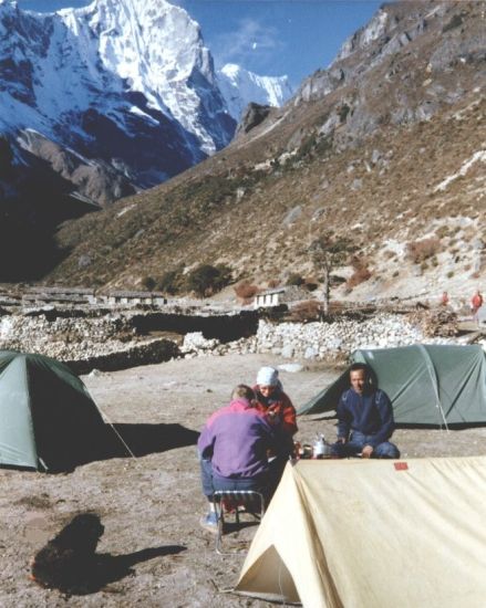 Camp at Thame Sherpa Village beneath Trashe Labtse