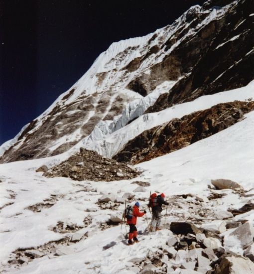 Ascending onto Drolamboa Glacier from Ice-fall