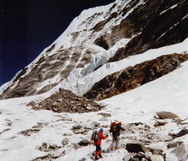 Ascending onto Drolamboa Glacier from Ice-fall