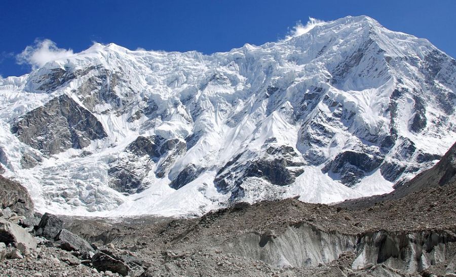 Parchamo / Parchoma ( 6273m ) and Mount Bigphero Go Char from the Trakarding Glacier
