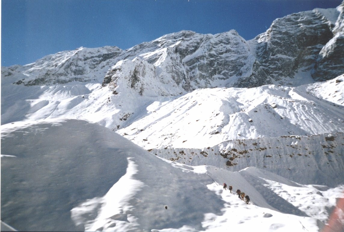 Re-crossing South Annapurna Glacier on return to the Sanctuary