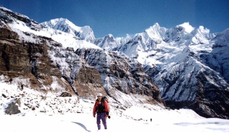 Mount Annapurna III and Gandharva Chuli on approach to the Sanctuary