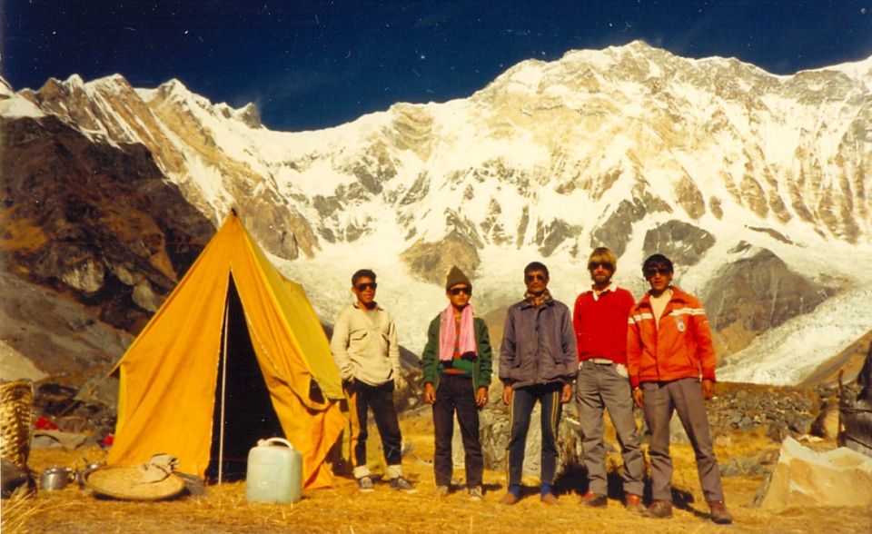Trekking staff at Camp in the Sanctuary beneath Mount Annapurna I