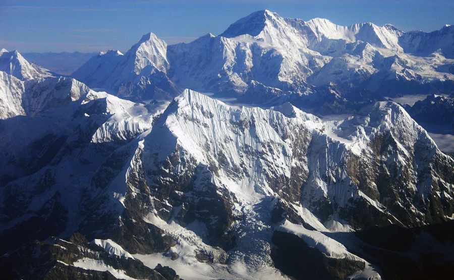 Aerial view of Mount Numbur ( 6959m ) and Cho Oyu
