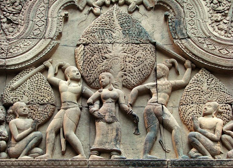 Stone Sculpture at BanteaySrei Temple at Siem Reap in northern Cambodia