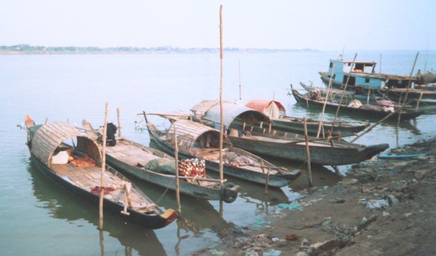 House Boats on Mekong River at Phnom Penh