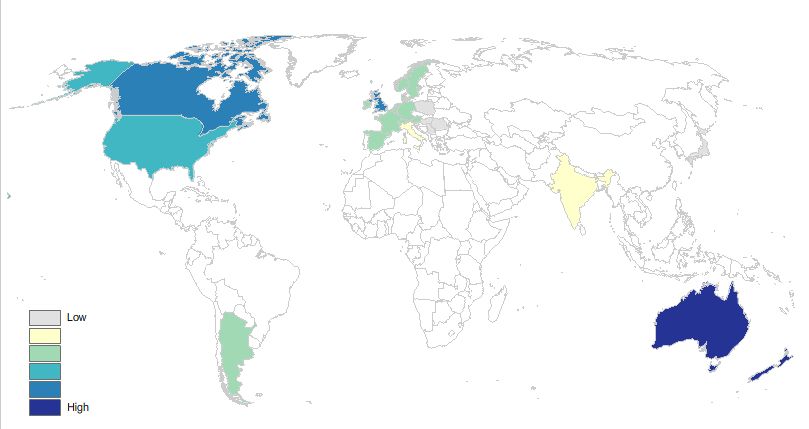 Distribution of Cameron surname Worldwide: