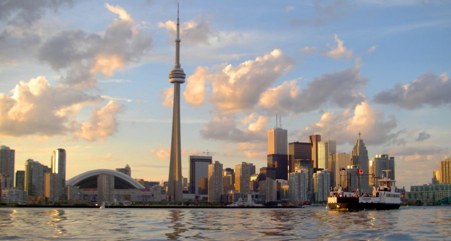 CN Tower and Toronto skyline from harbour