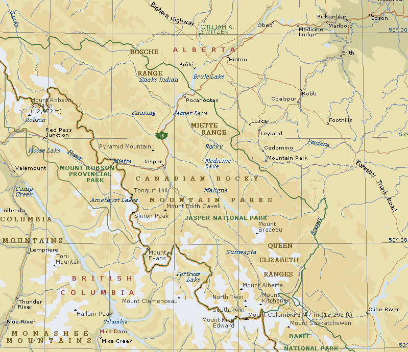 Location Map for Jasper National Park