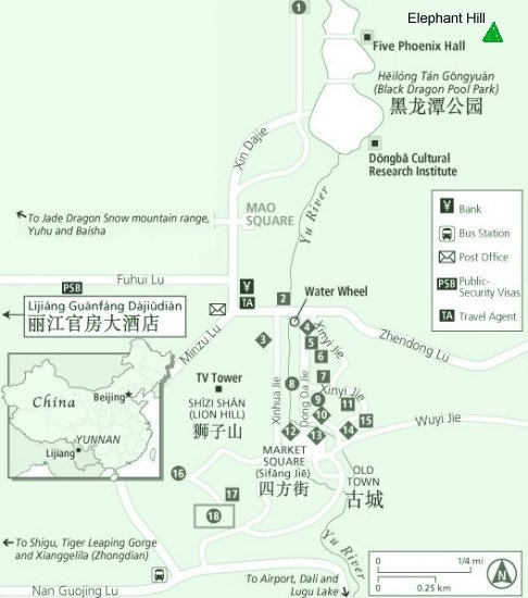 Map of Lijiang in Yunnan Province of SW China