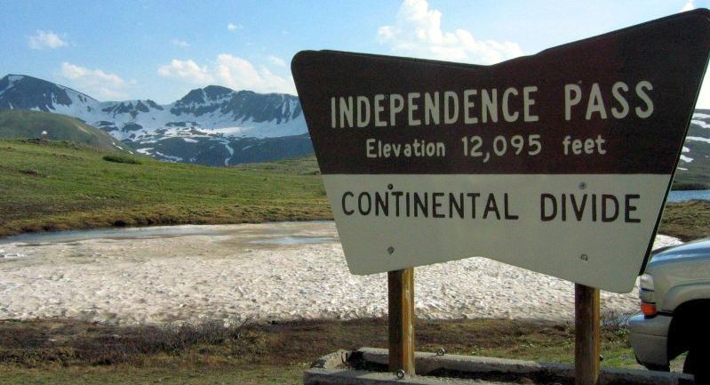 Sign at Summit of Independence Pass in the Sawatch Range of the Colorado Rocky Mountains